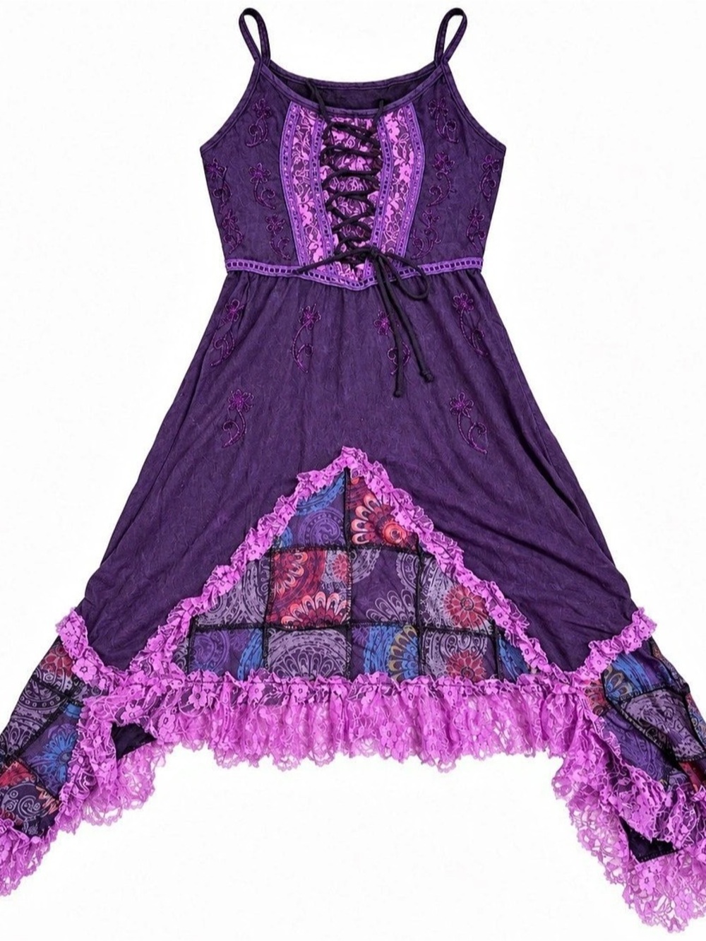 Purple Floral Lace-Up Maxi Dress